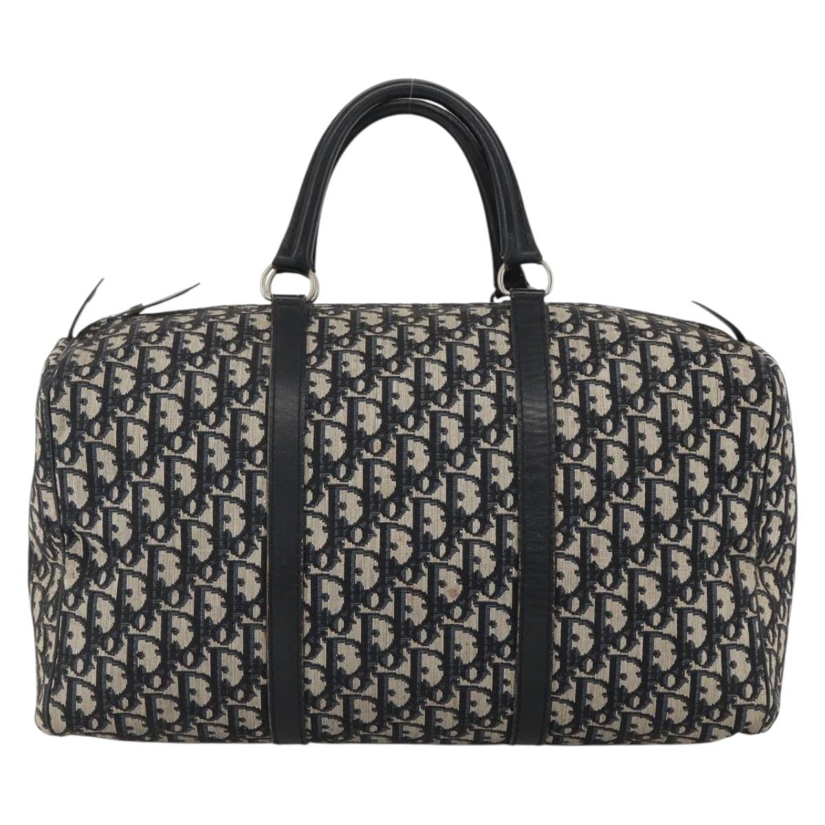 Christian Dior Trotter Canvas Boston Bag Navy Silver Auth ka2812