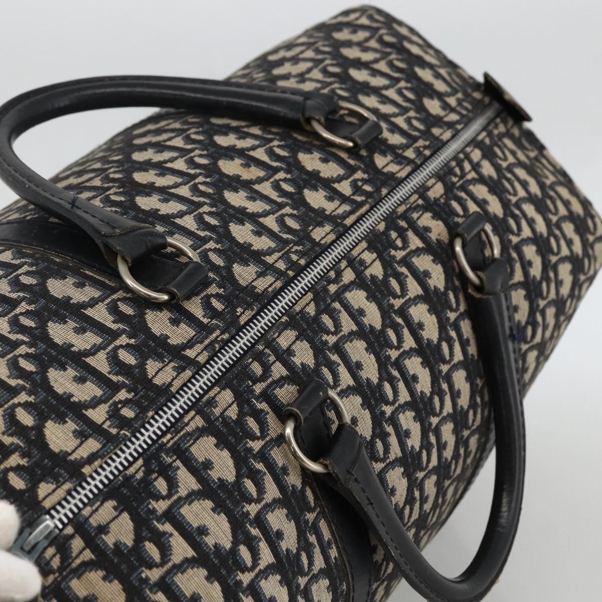 Christian Dior Trotter Canvas Boston Bag Navy Silver Auth ka2812