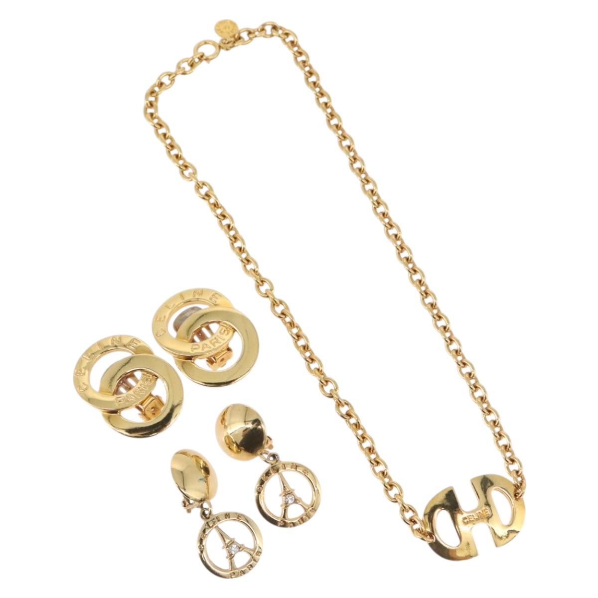 Christian Dior Necklace Brooch metal 3 Set Gold Tone Auth ka2819