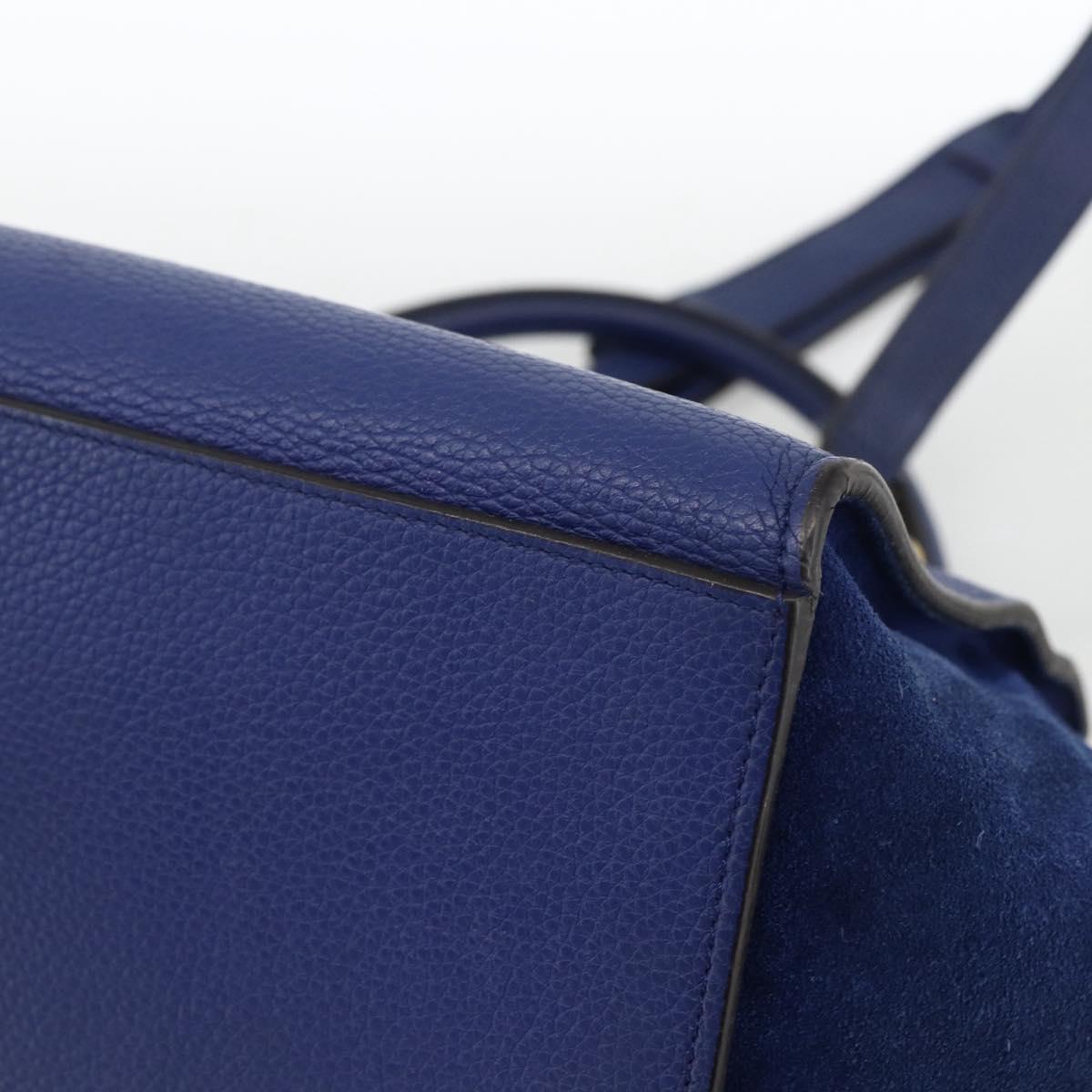 CELINE Trapeze Hand Bag Suede Leather 2way Blue Gold Auth ka2823