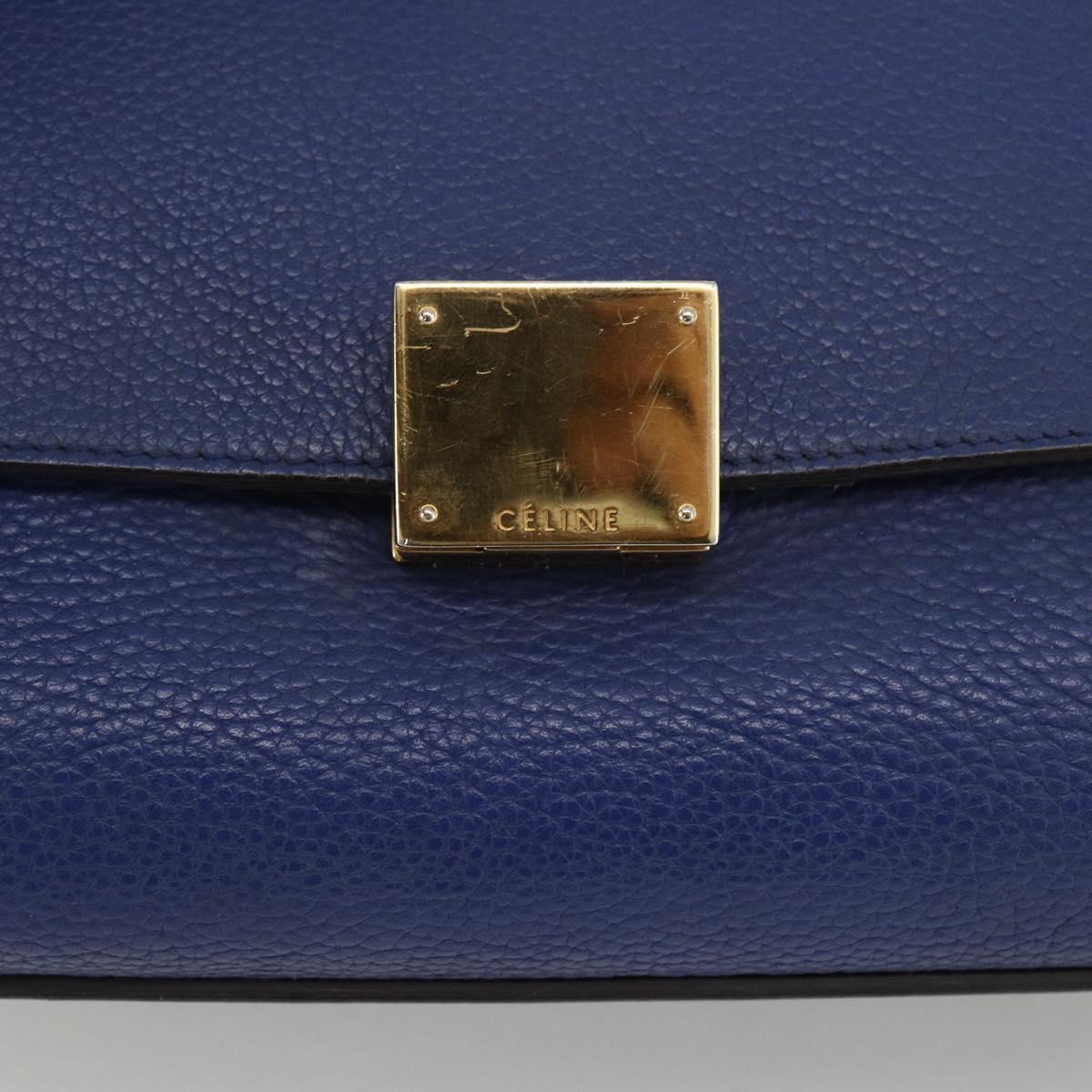 CELINE Trapeze Hand Bag Suede Leather 2way Blue Gold Auth ka2823