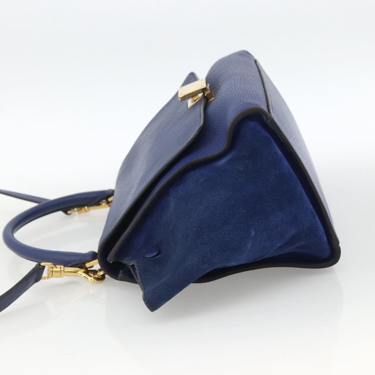 CELINE Trapeze Hand Bag Suede Leather 2way Blue Gold Auth ka2823