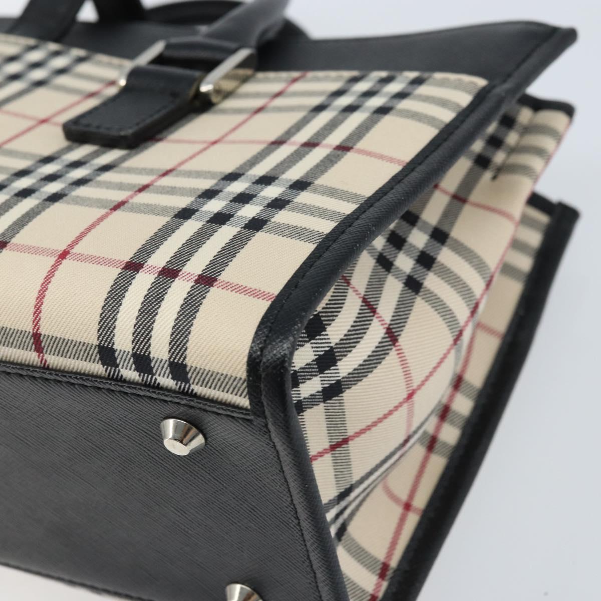 BURBERRY Nova Check Hand Bag Canvas Beige Silver Auth ka2824V