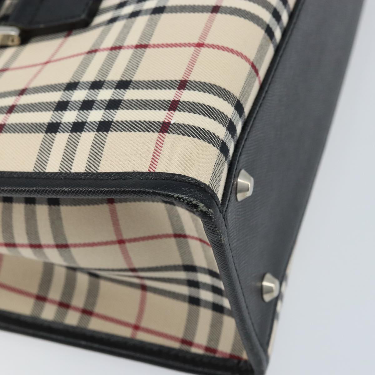 BURBERRY Nova Check Hand Bag Canvas Beige Silver Auth ka2824V