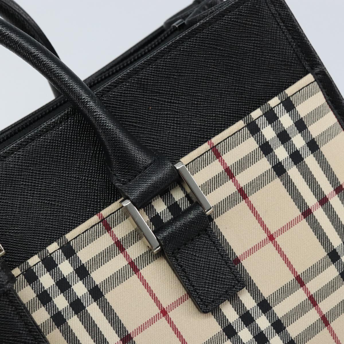 BURBERRY Nova Check Hand Bag Canvas Beige Silver Auth ka2824V