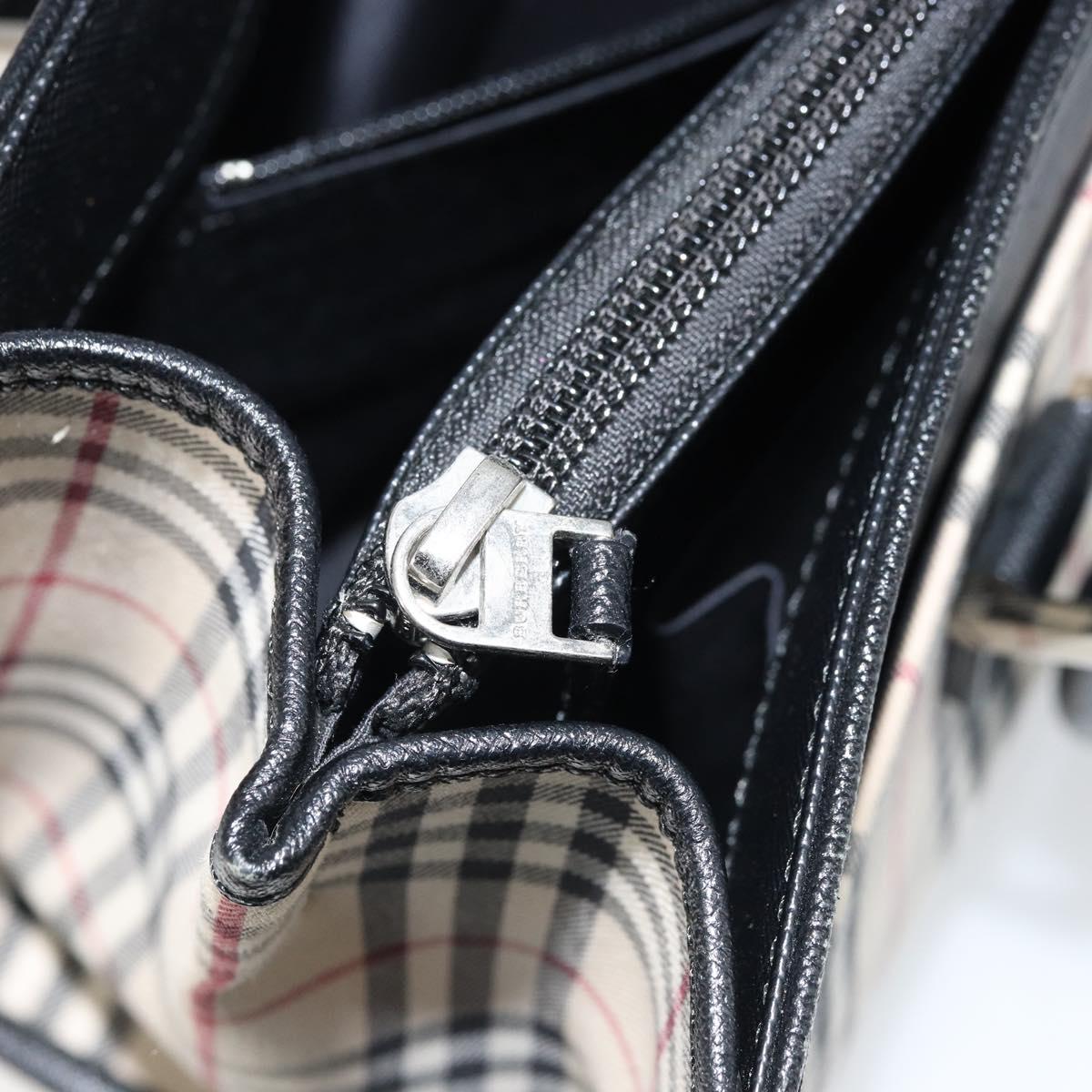 BURBERRY Nova Check Hand Bag Canvas Beige Silver Auth ka2824V