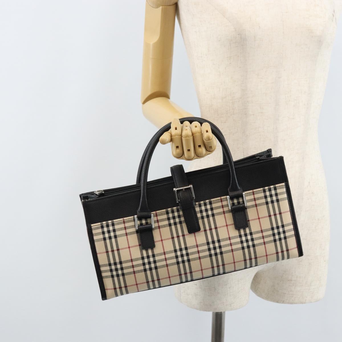 BURBERRY Nova Check Hand Bag Canvas Beige Silver Auth ka2824V