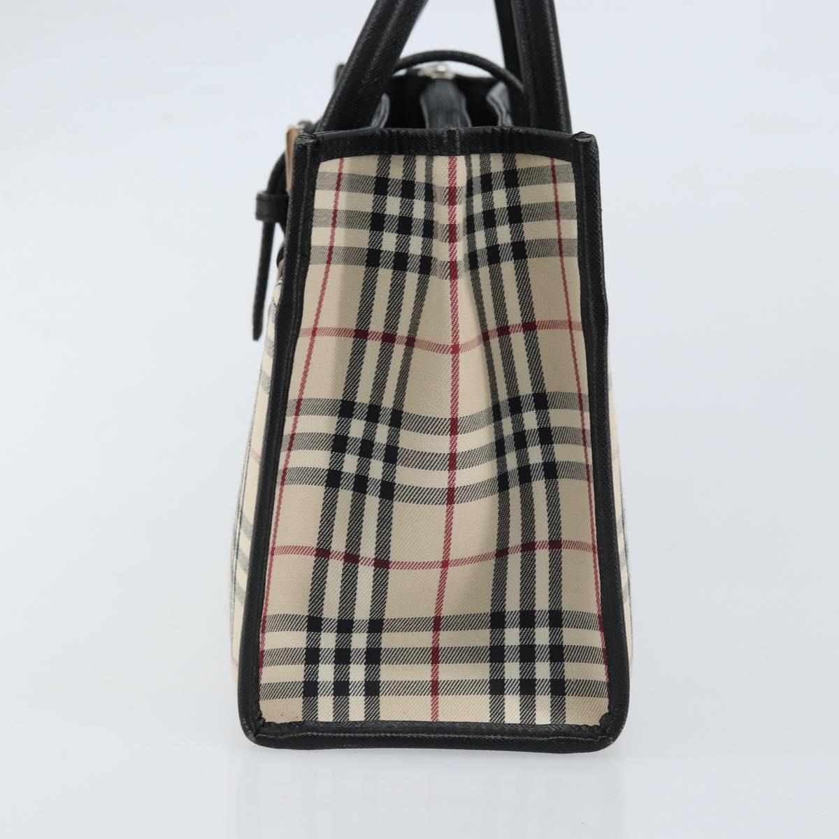 BURBERRY Nova Check Hand Bag Canvas Beige Silver Auth ka2824V