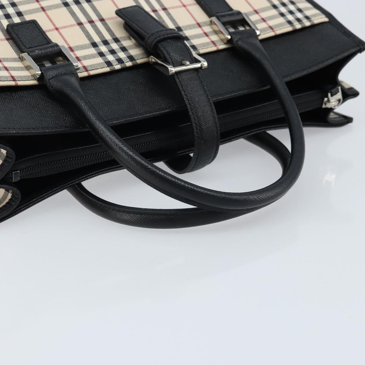 BURBERRY Nova Check Hand Bag Canvas Beige Silver Auth ka2824V