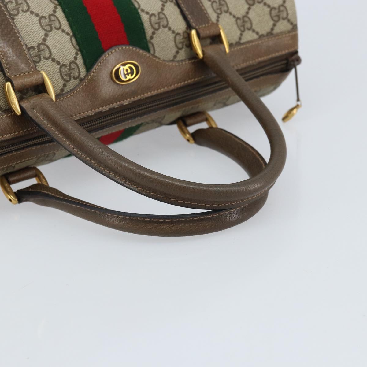 GUCCI GG Supreme Web Sherry Line Boston Bag PVC Beige Gold 24 02 007 Auth ka2825