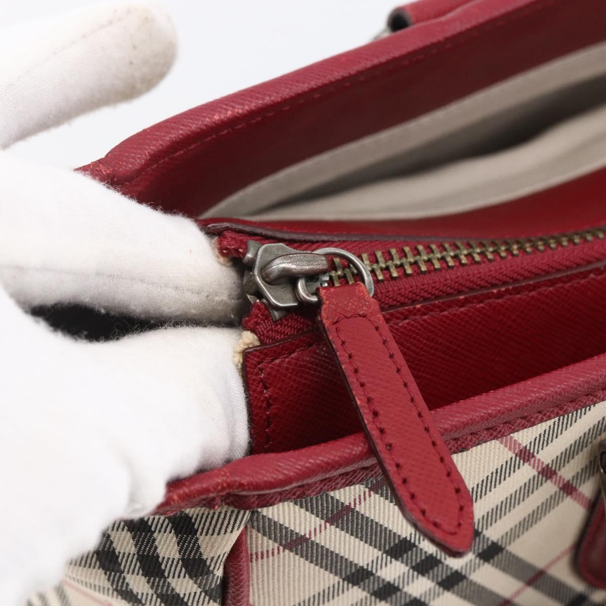 BURBERRY Nova Check Hand Bag Canvas Beige Silver Auth ka2833