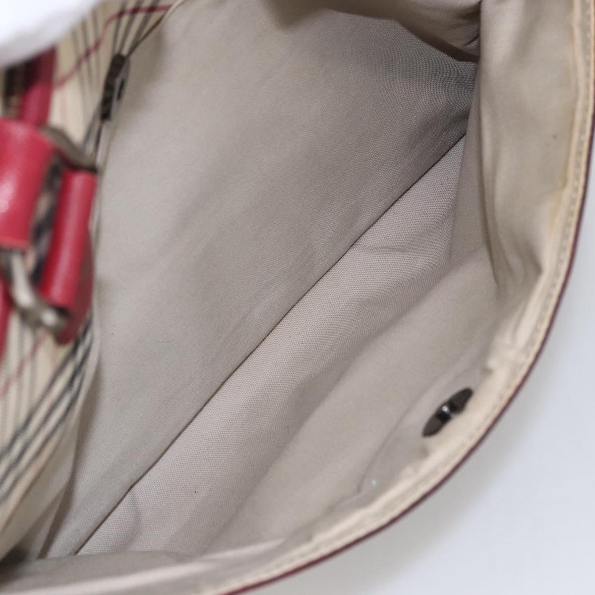 BURBERRY Nova Check Hand Bag Canvas Beige Silver Auth ka2833