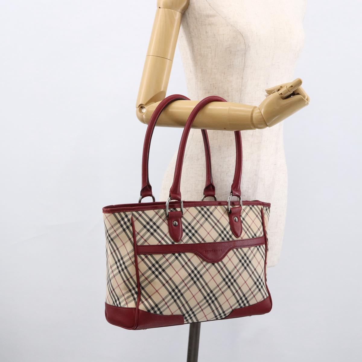 BURBERRY Nova Check Hand Bag Canvas Beige Silver Auth ka2833