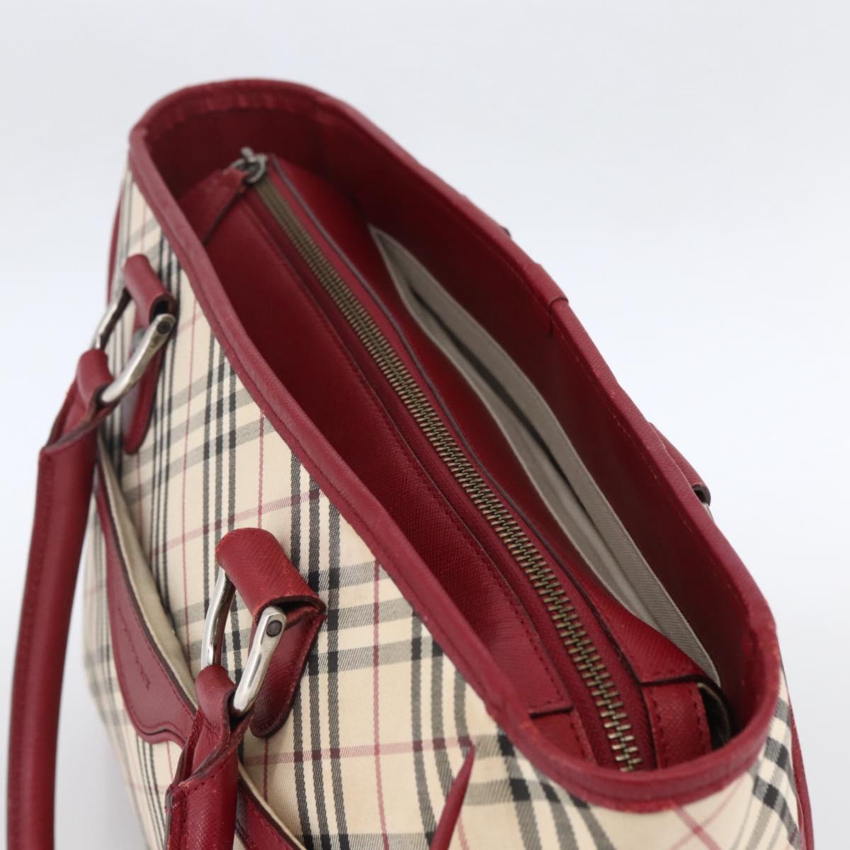 BURBERRY Nova Check Hand Bag Canvas Beige Silver Auth ka2833