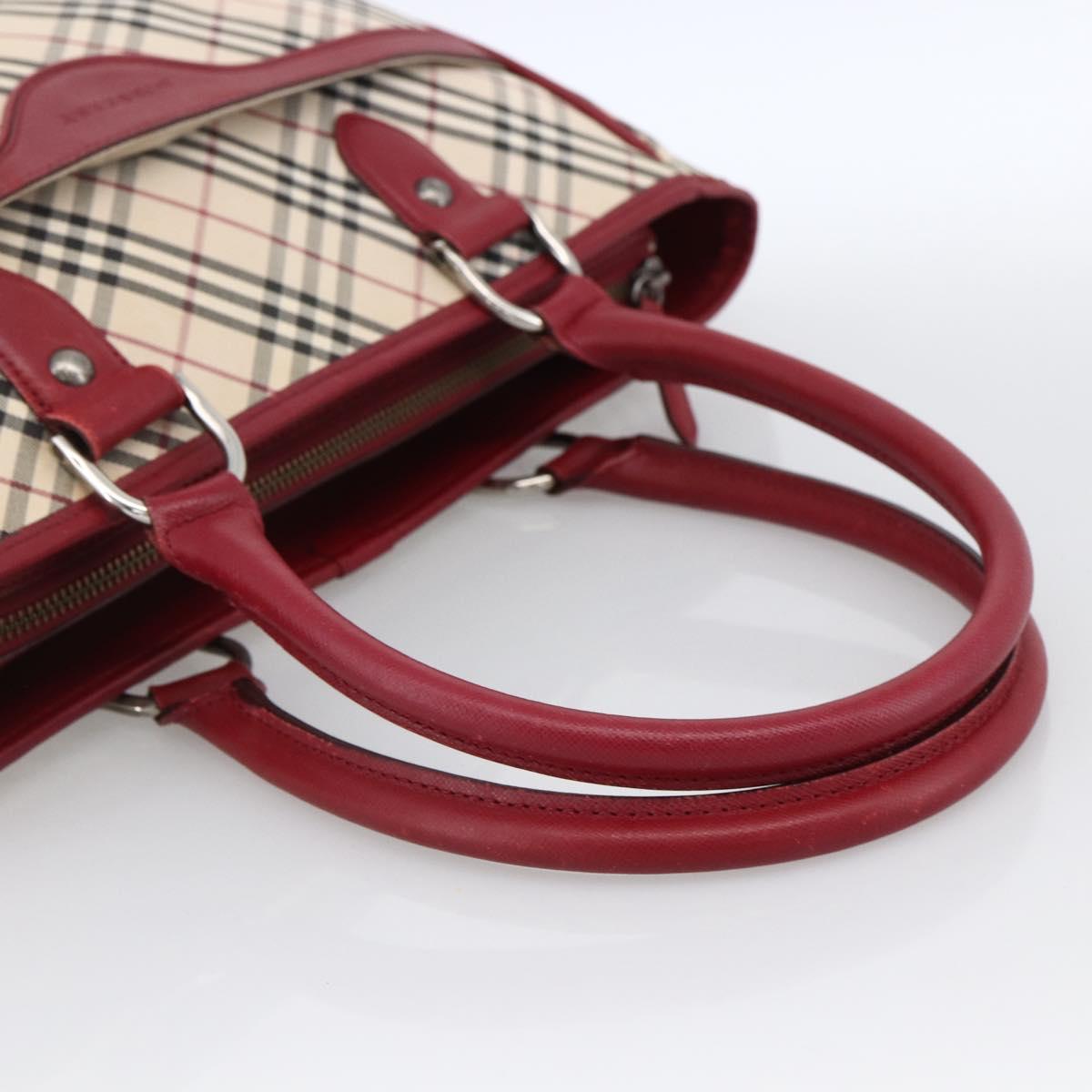 BURBERRY Nova Check Hand Bag Canvas Beige Silver Auth ka2833