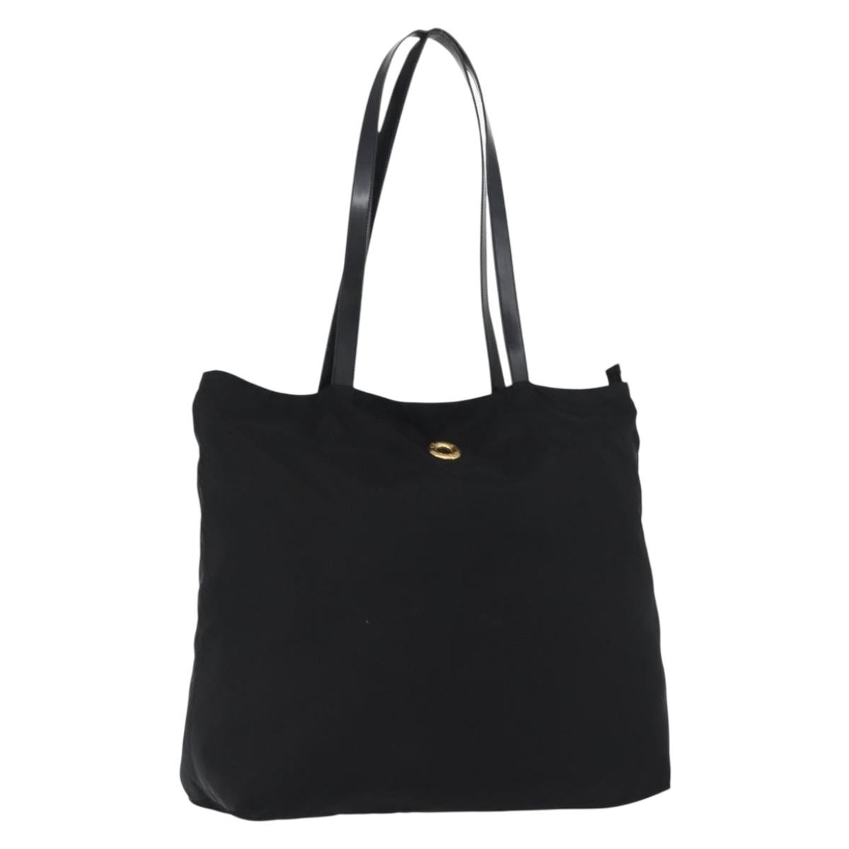 CELINE Circle Tote Bag Nylon Black Gold Auth ka2834