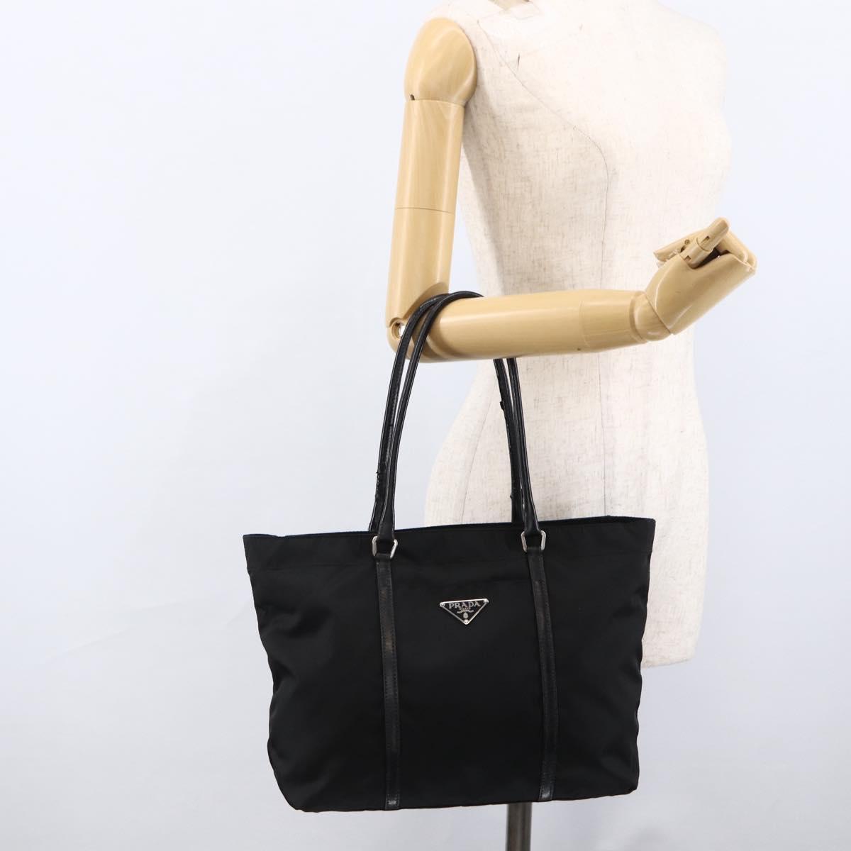 PRADA Tote Bag Nylon Black Silver Auth ka2835