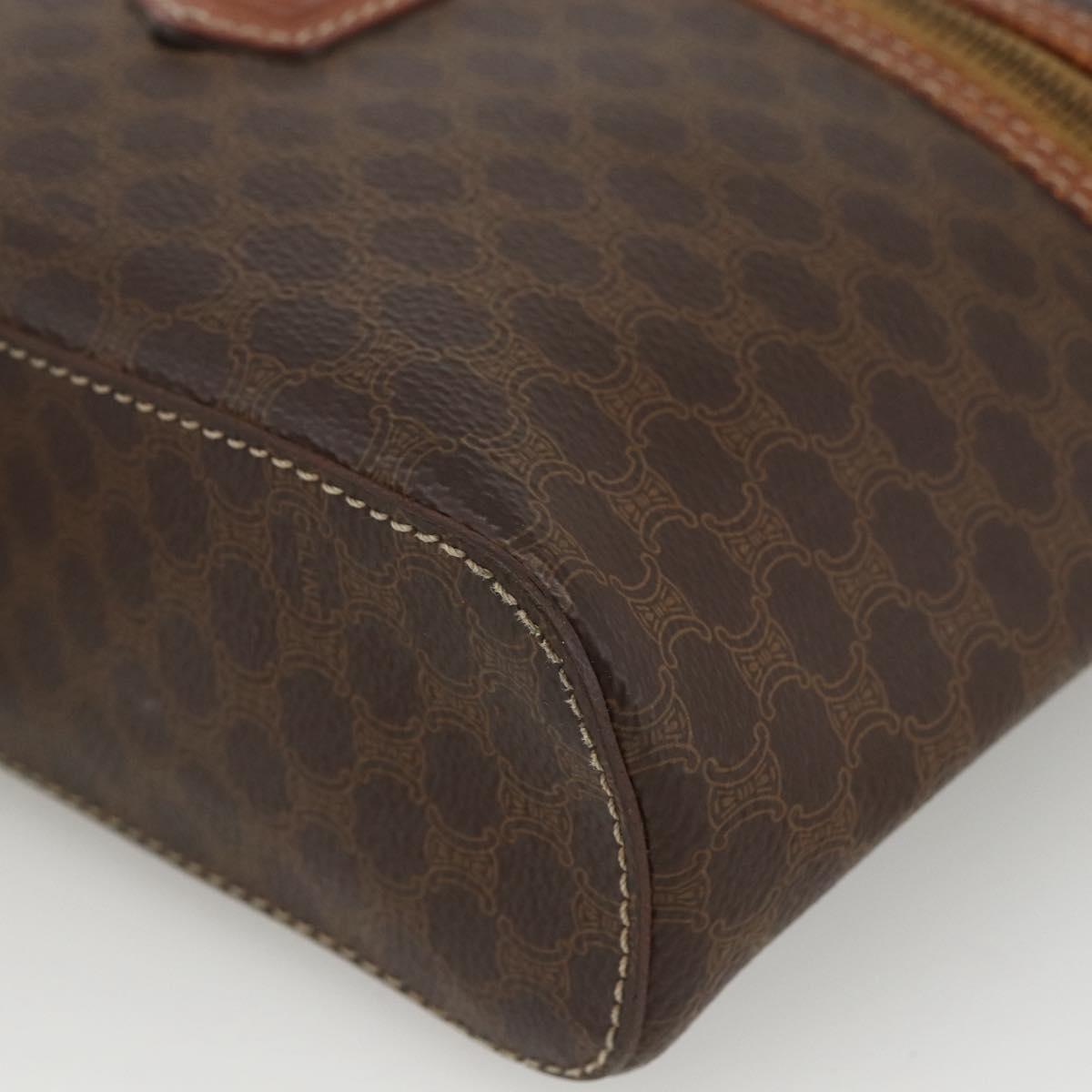 CELINE Macadam Canvas Vanity Hand Bag PVC Leather Brown Gold Auth ka2851