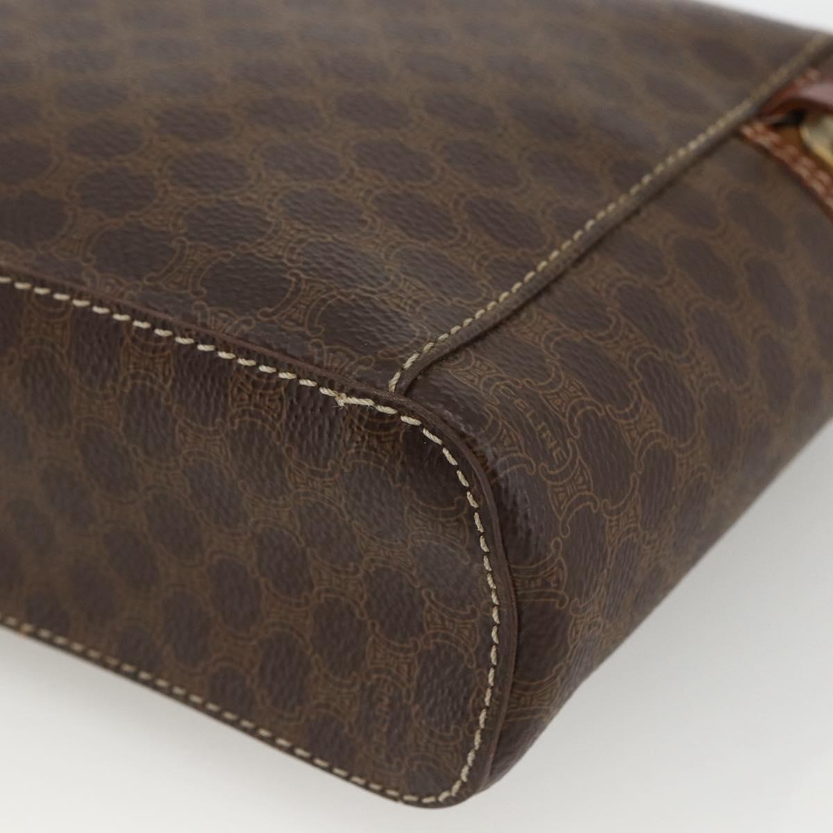CELINE Macadam Canvas Vanity Hand Bag PVC Leather Brown Gold Auth ka2851