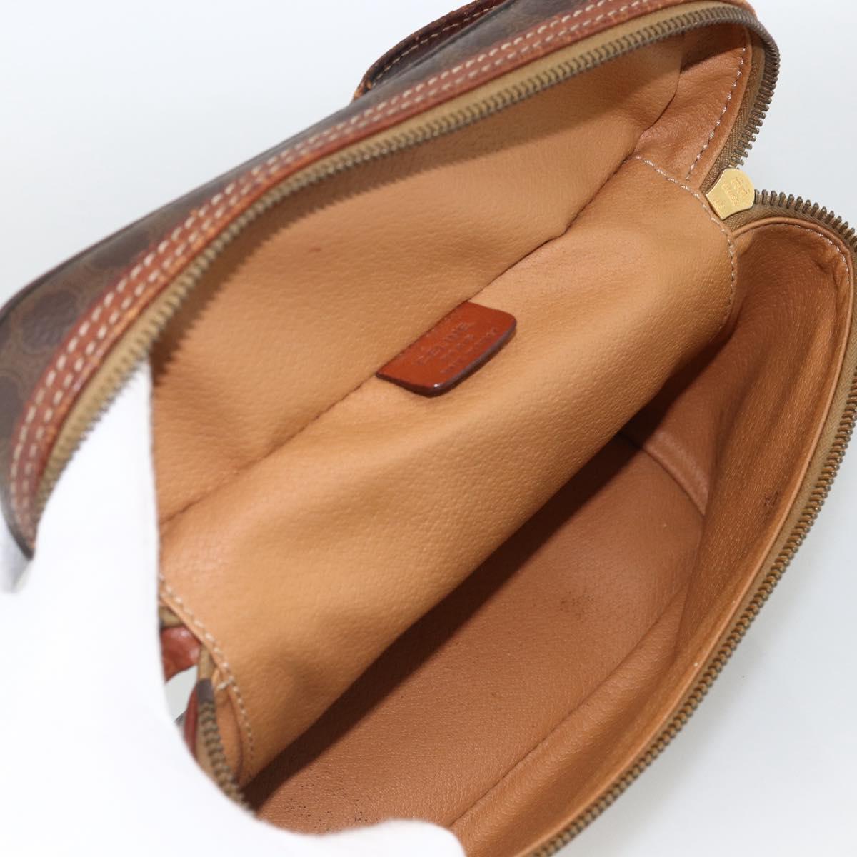 CELINE Macadam Canvas Vanity Hand Bag PVC Leather Brown Gold Auth ka2851