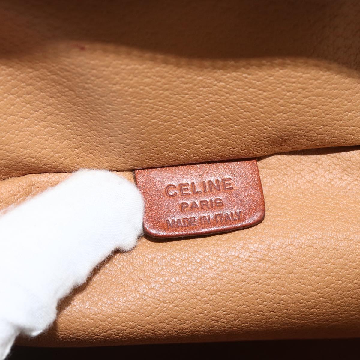 CELINE Macadam Canvas Vanity Hand Bag PVC Leather Brown Gold Auth ka2851