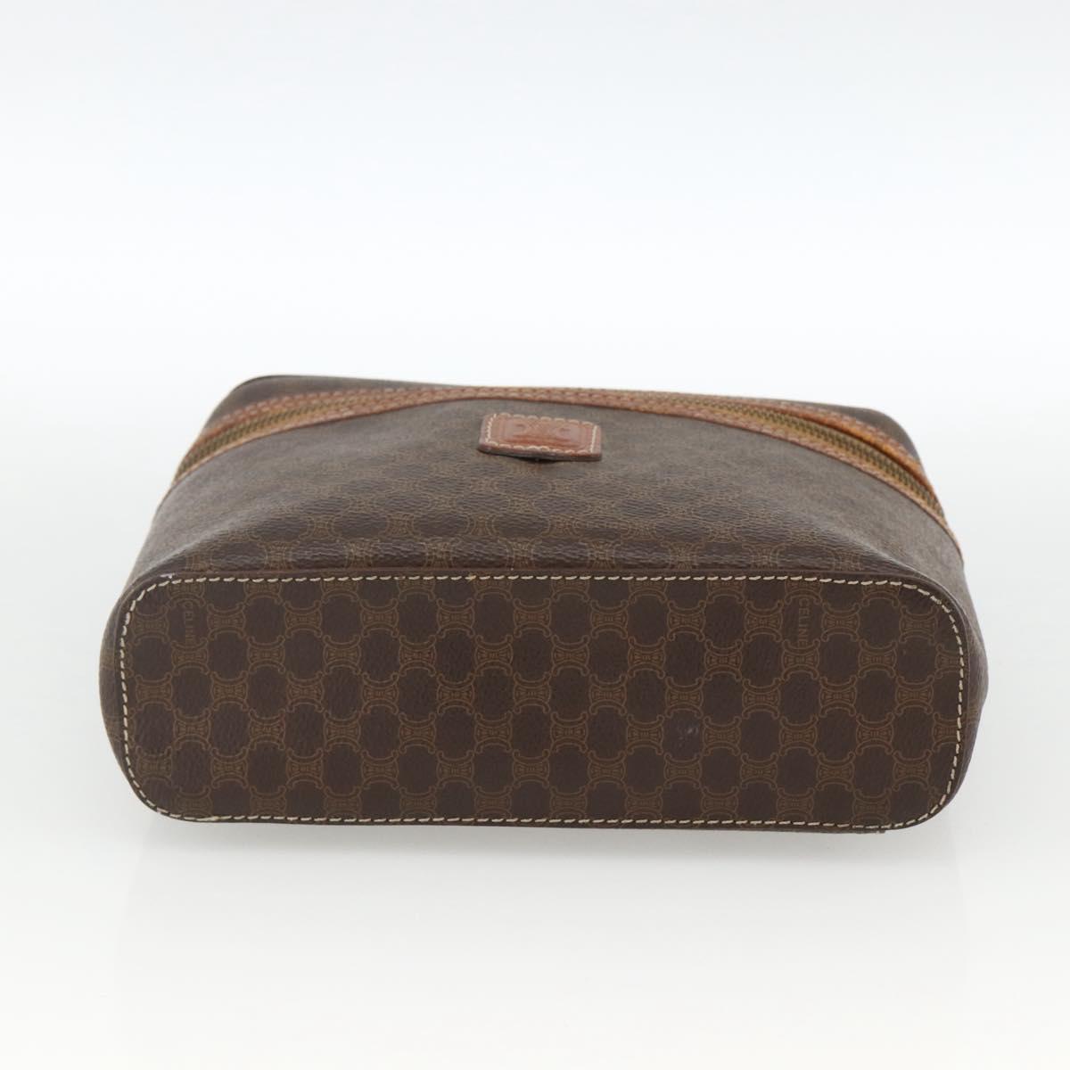 CELINE Macadam Canvas Vanity Hand Bag PVC Leather Brown Gold Auth ka2851