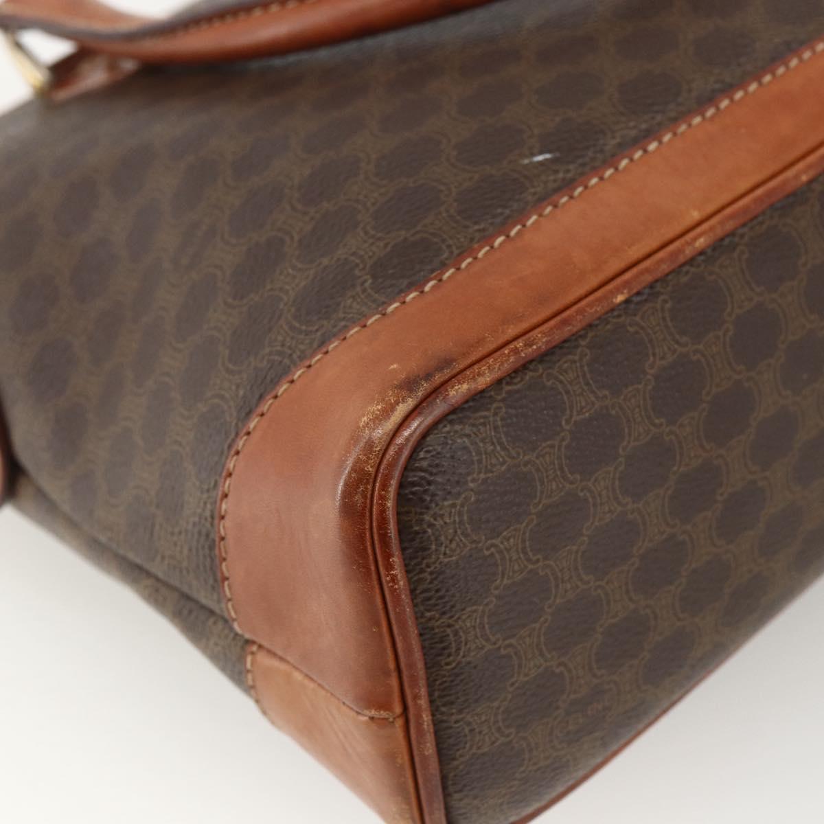 CELINE Macadam Canvas Hand Bag PVC Leather Brown Gold Auth ka2862