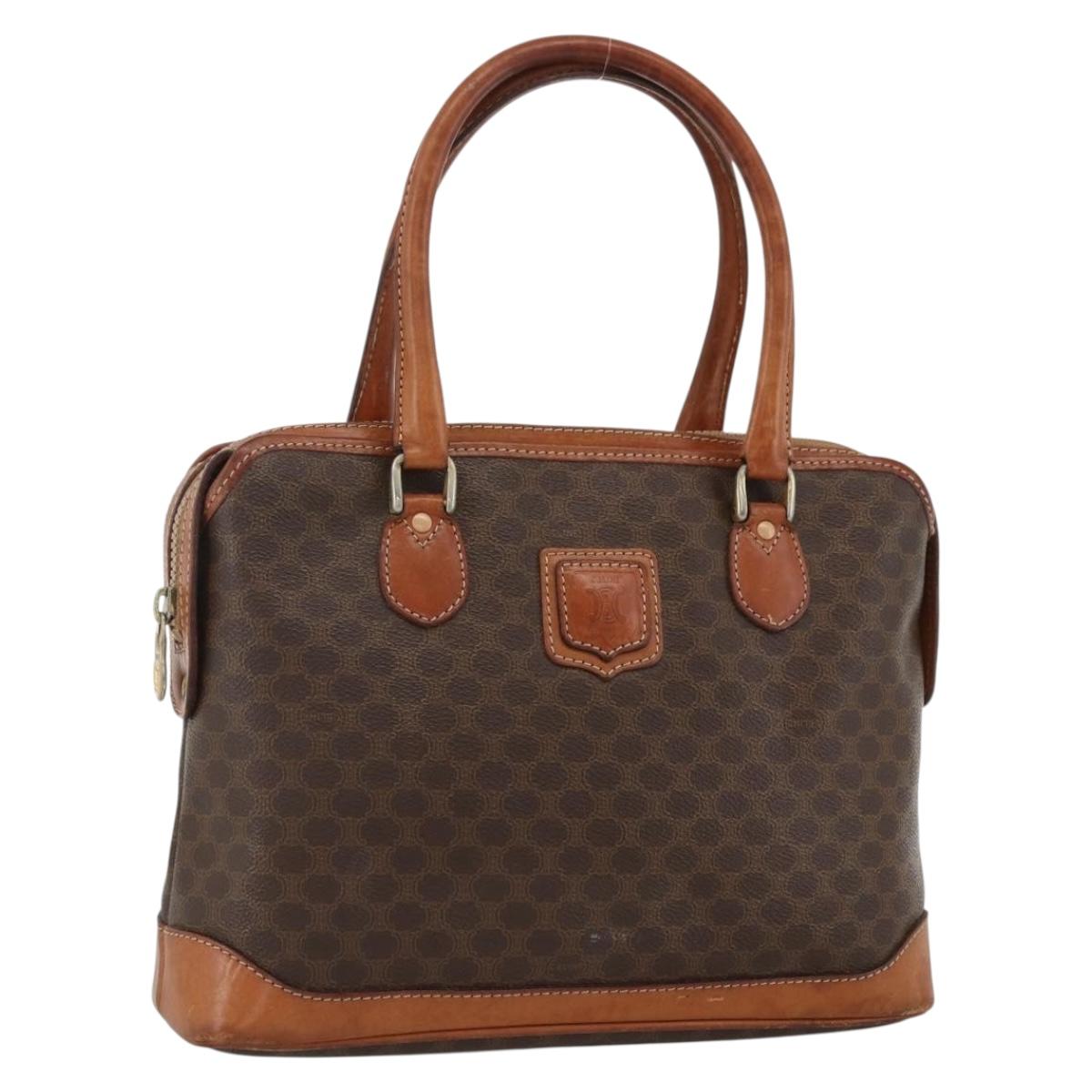CELINE Macadam Canvas Hand Bag PVC Leather Brown Gold Auth ka2862