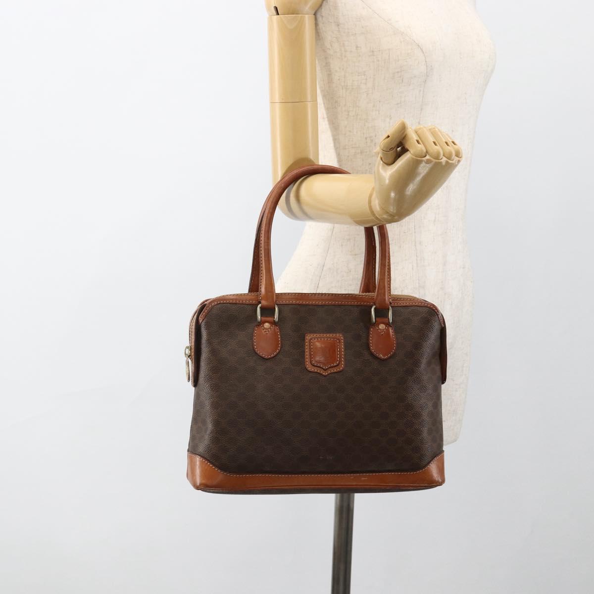CELINE Macadam Canvas Hand Bag PVC Leather Brown Gold Auth ka2862
