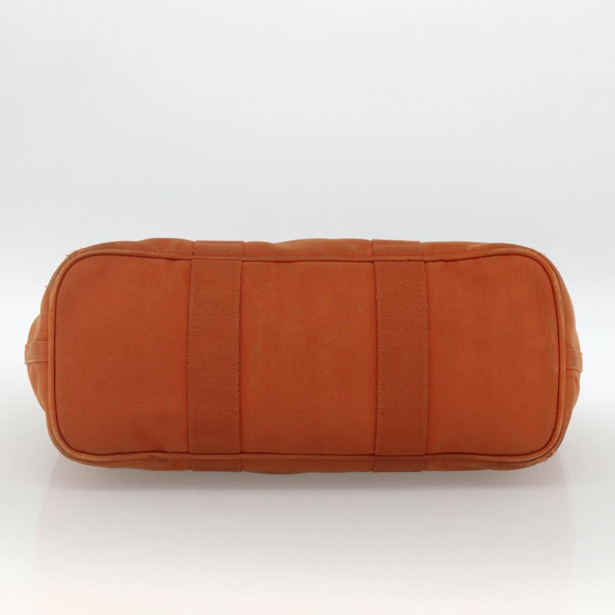 HERMES Valparaiso MM Hand Bag Canvas Leather Orange Silver Auth ka2867