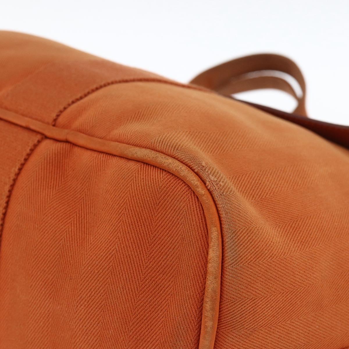 HERMES Valparaiso MM Hand Bag Canvas Leather Orange Silver Auth ka2867