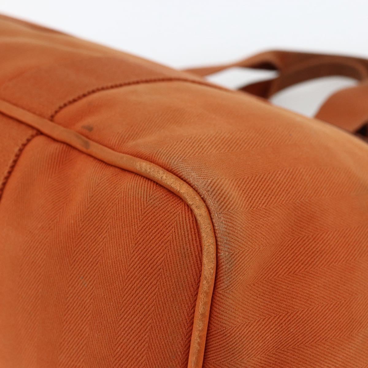 HERMES Valparaiso MM Hand Bag Canvas Leather Orange Silver Auth ka2867