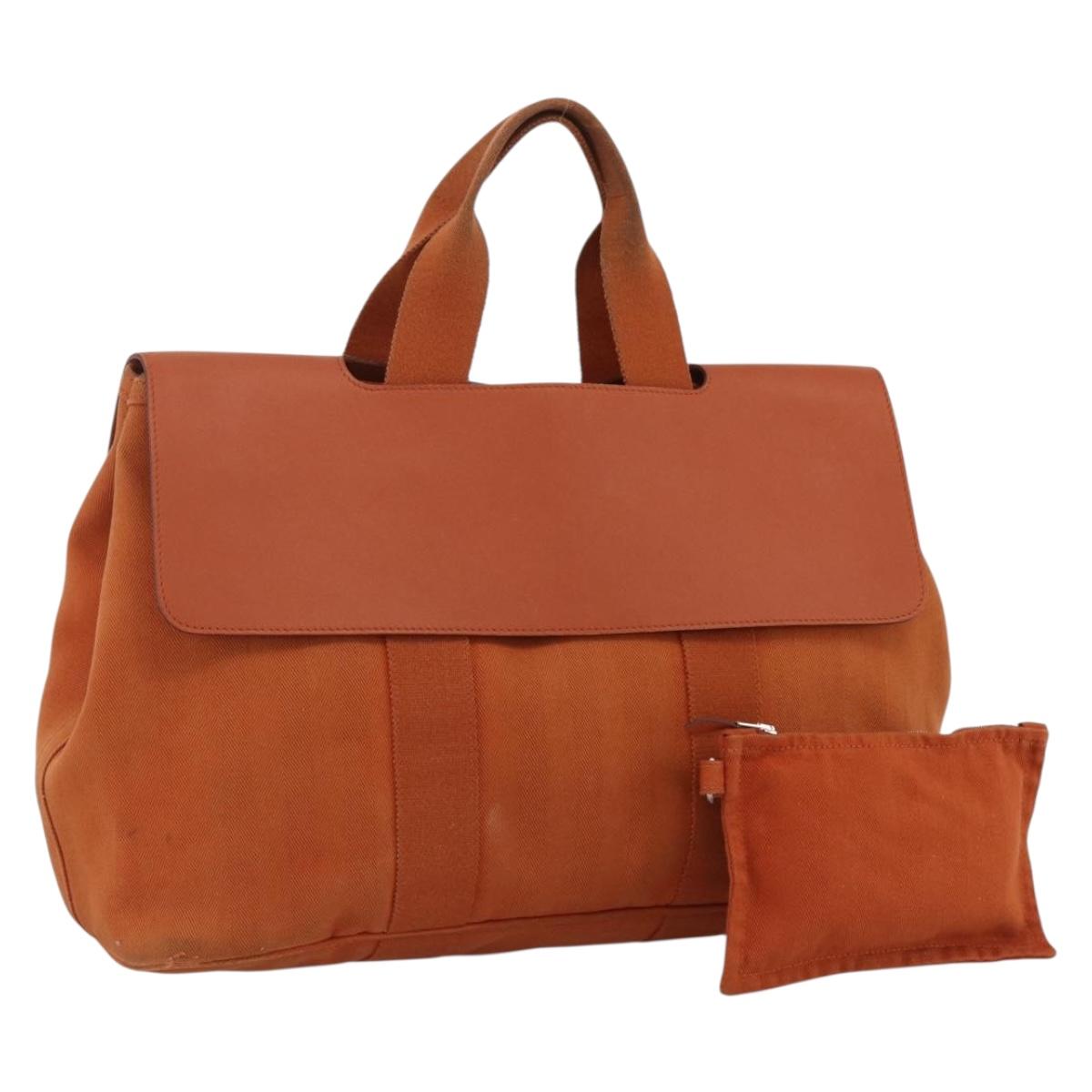 HERMES Valparaiso MM Hand Bag Canvas Leather Orange Silver Auth ka2867