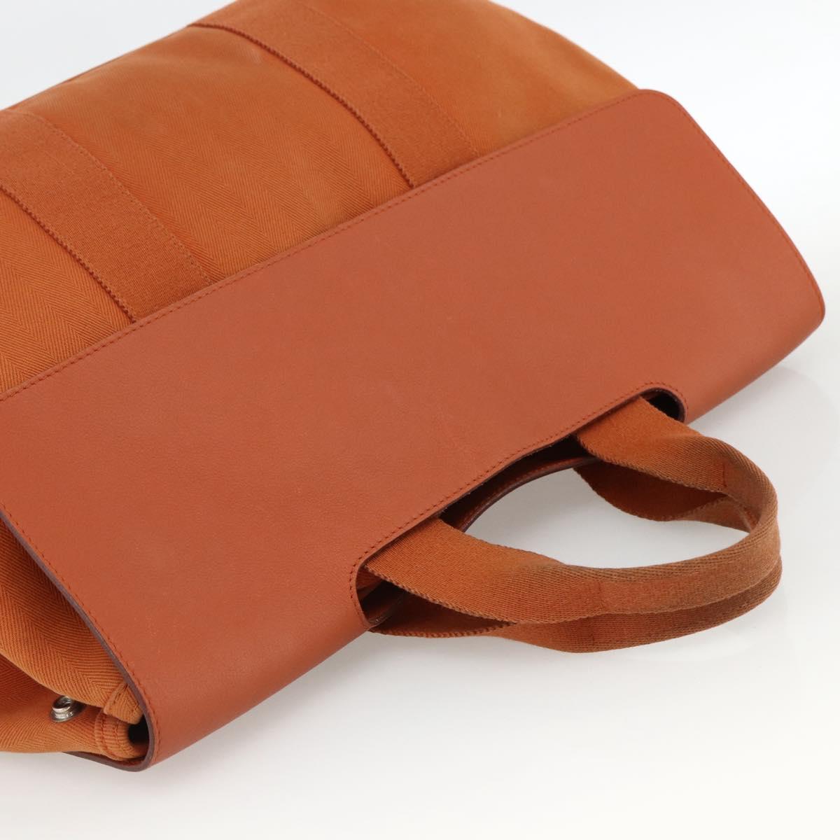 HERMES Valparaiso MM Hand Bag Canvas Leather Orange Silver Auth ka2867