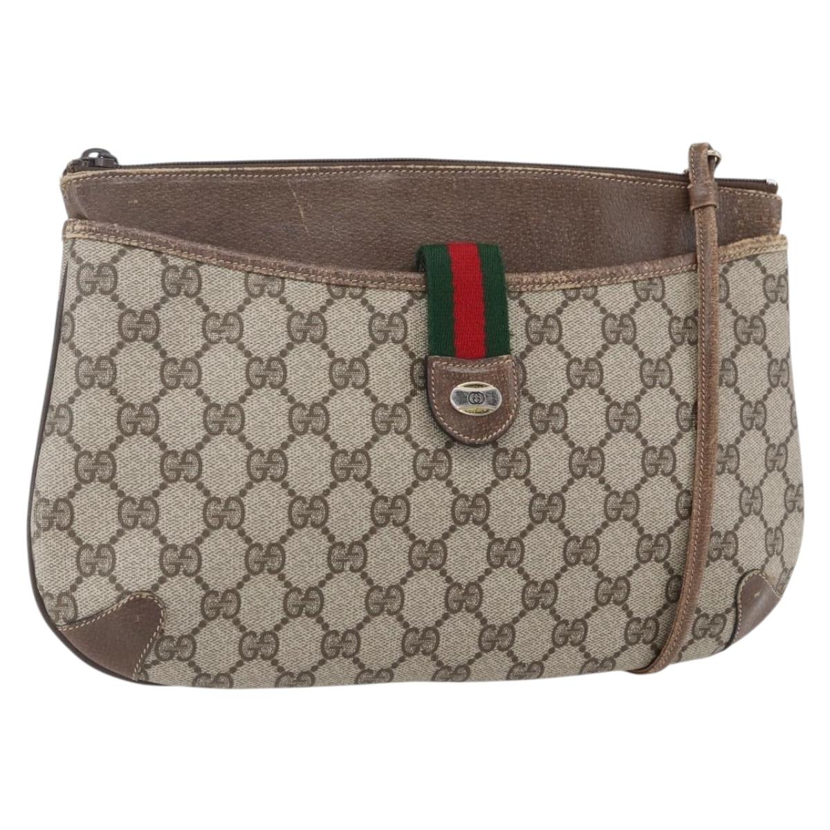 GUCCI GG Supreme Web Sherry Line Bag PVC Beige Gold Red 904 02 026 Auth ka287