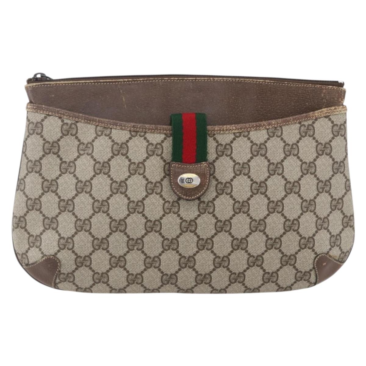 GUCCI GG Supreme Web Sherry Line Bag PVC Beige Gold Red 904 02 026 Auth ka287
