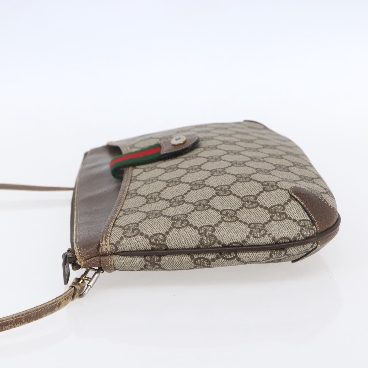 GUCCI GG Supreme Web Sherry Line Bag PVC Beige Gold Red 904 02 026 Auth ka287