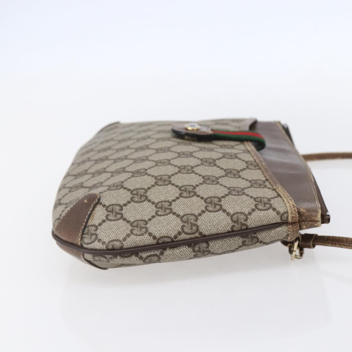 GUCCI GG Supreme Web Sherry Line Bag PVC Beige Gold Red 904 02 026 Auth ka287