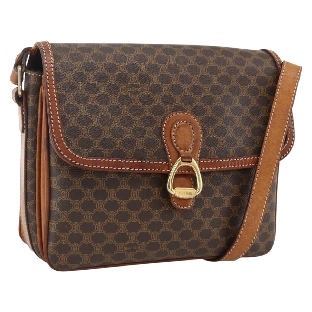 CELINE Macadam Canvas Shoulder Bag PVC Leather Brown Gold Auth ka2871