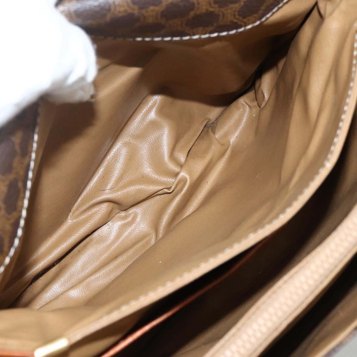 CELINE Macadam Canvas Shoulder Bag PVC Leather Brown Gold Auth ka2871