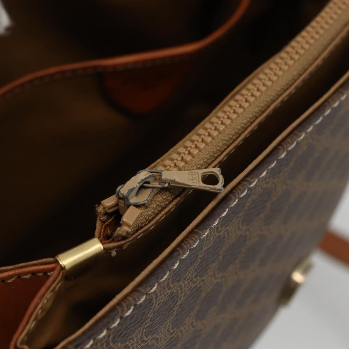 CELINE Macadam Canvas Shoulder Bag PVC Leather Brown Gold Auth ka2871