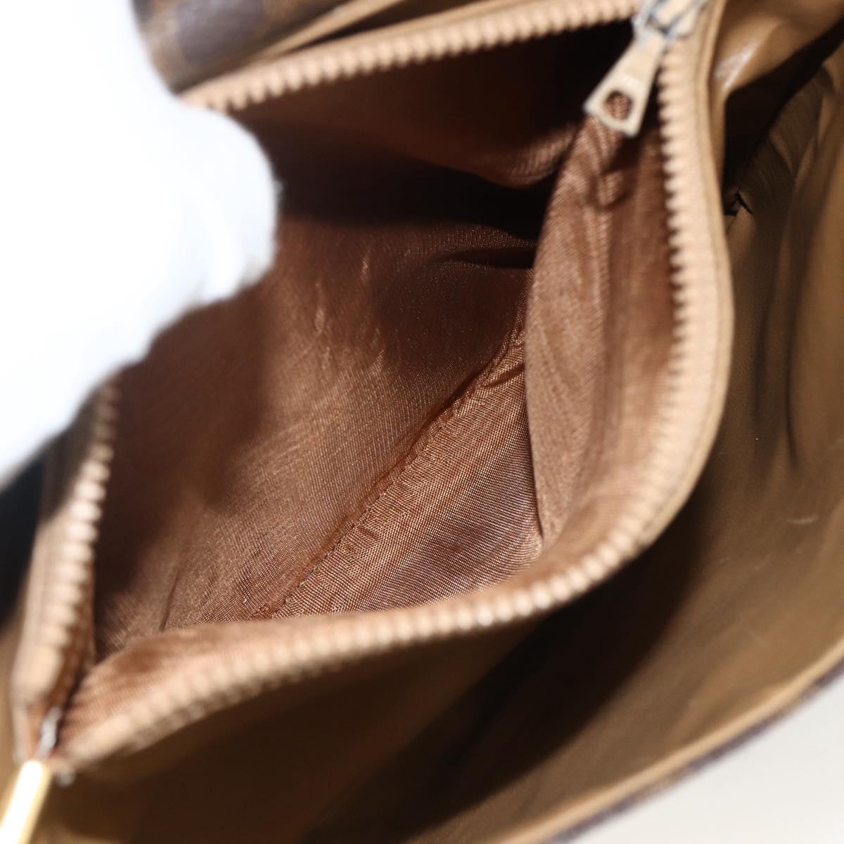 CELINE Macadam Canvas Shoulder Bag PVC Leather Brown Gold Auth ka2871