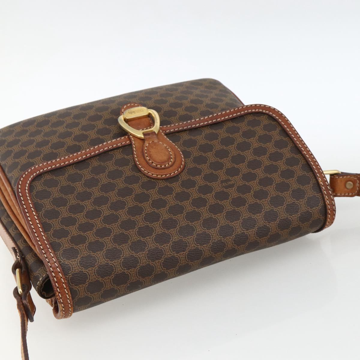 CELINE Macadam Canvas Shoulder Bag PVC Leather Brown Gold Auth ka2871