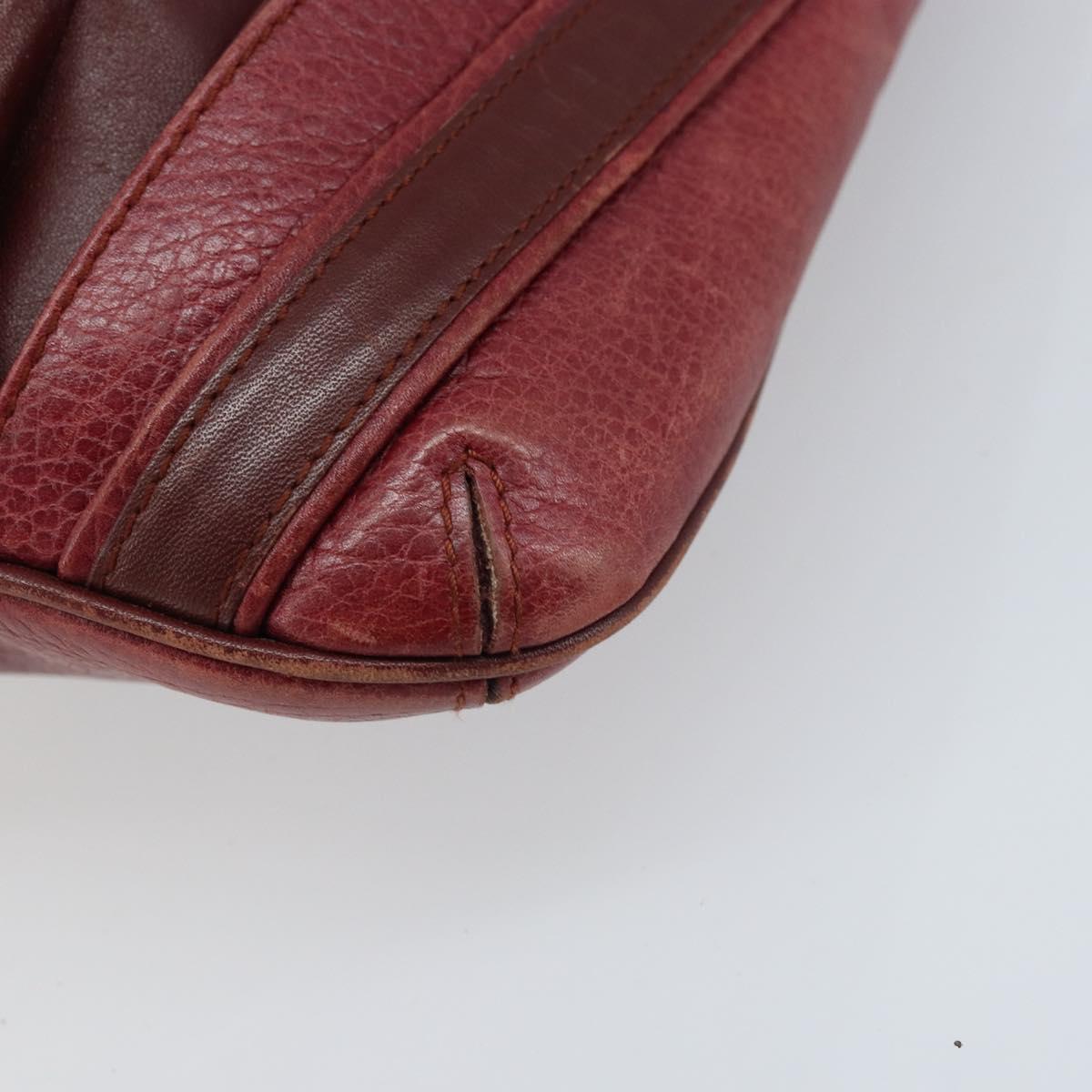CARTIER Shoulder Bag Leather Red Gold Auth ka2873