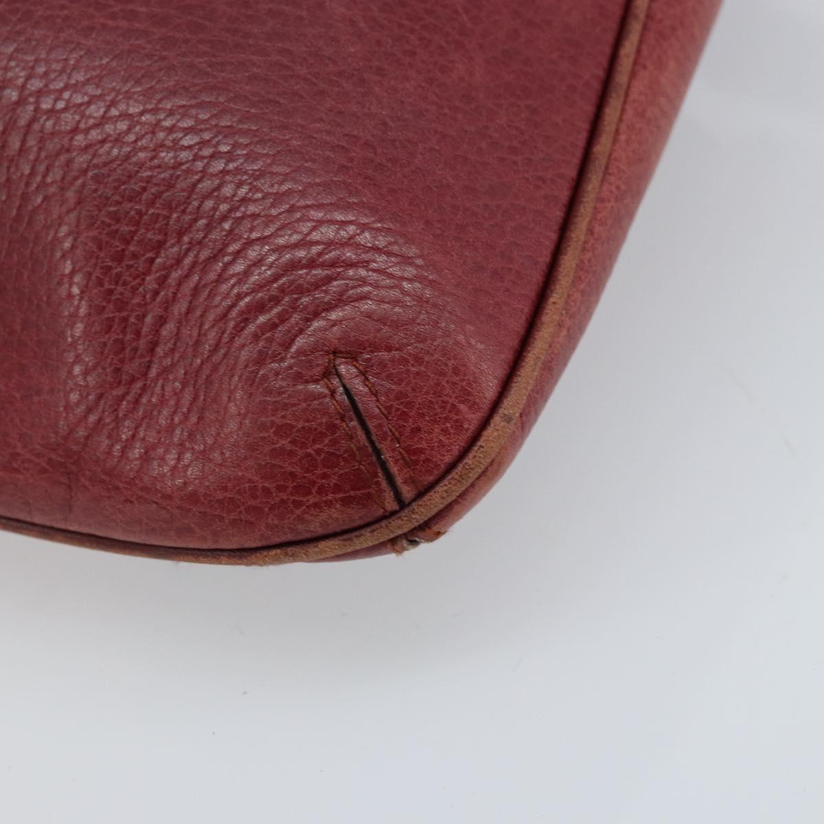 CARTIER Shoulder Bag Leather Red Gold Auth ka2873