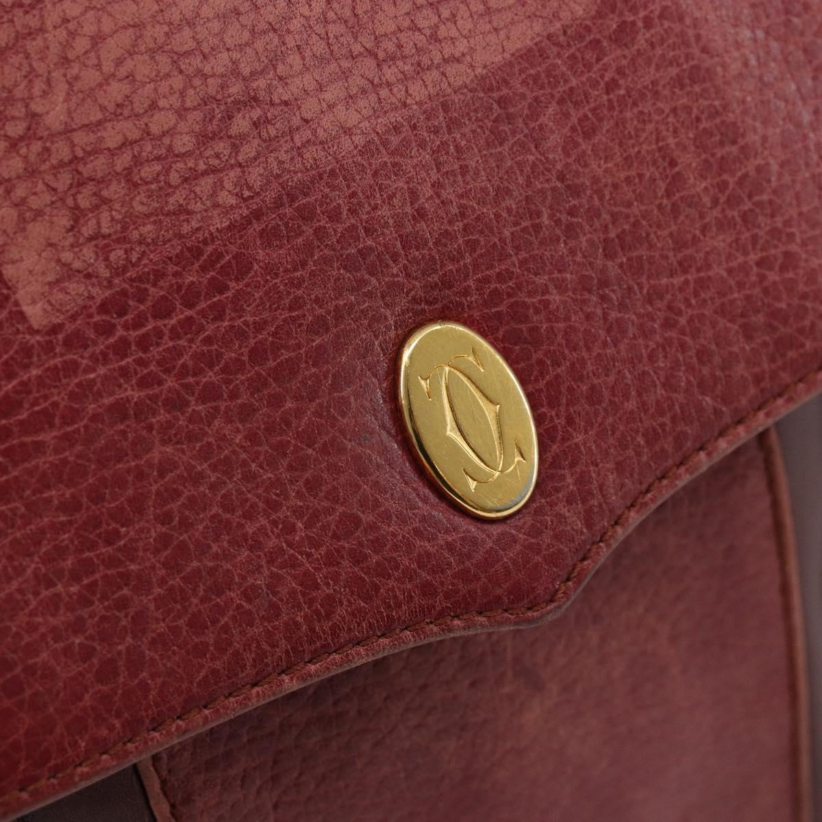 CARTIER Shoulder Bag Leather Red Gold Auth ka2873