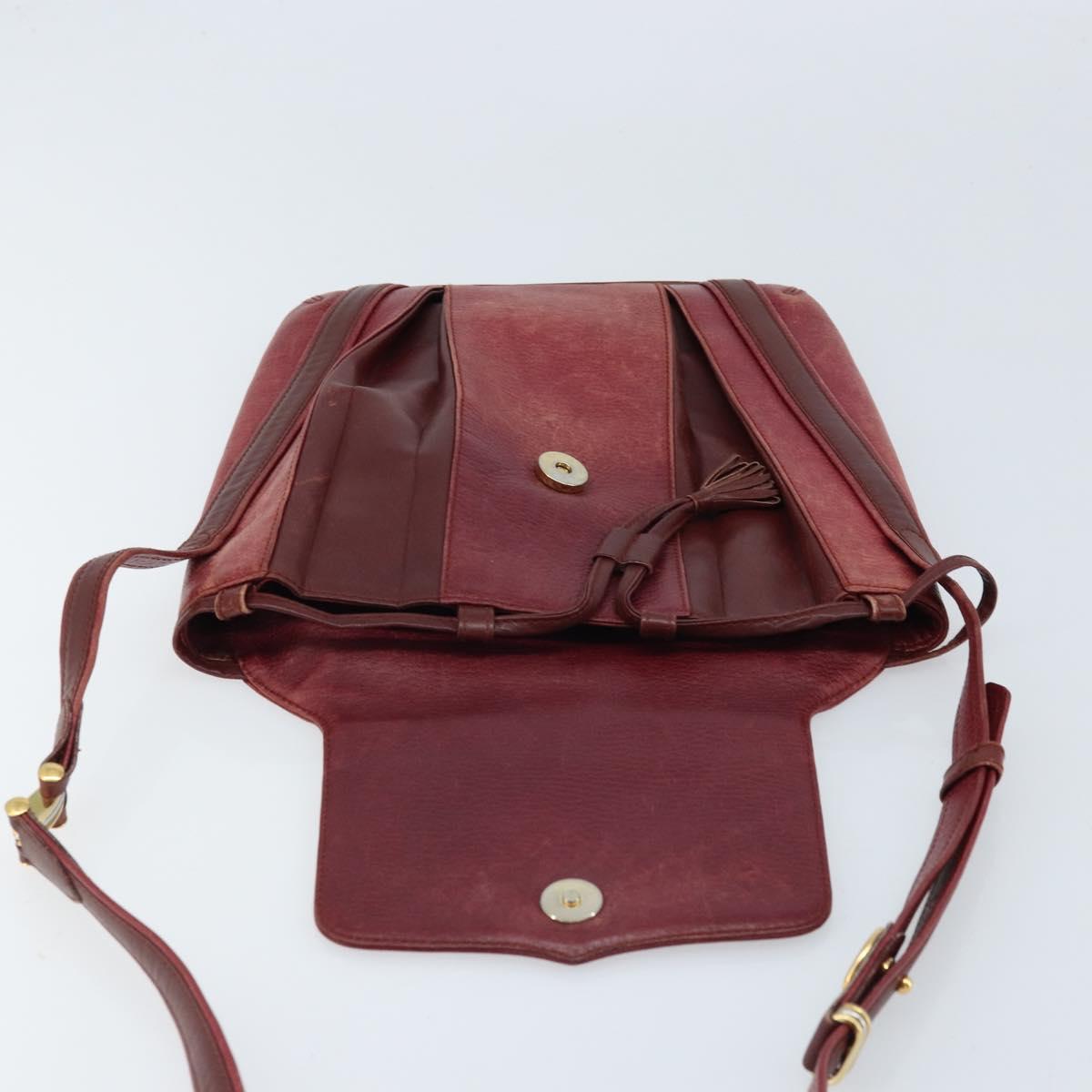 CARTIER Shoulder Bag Leather Red Gold Auth ka2873