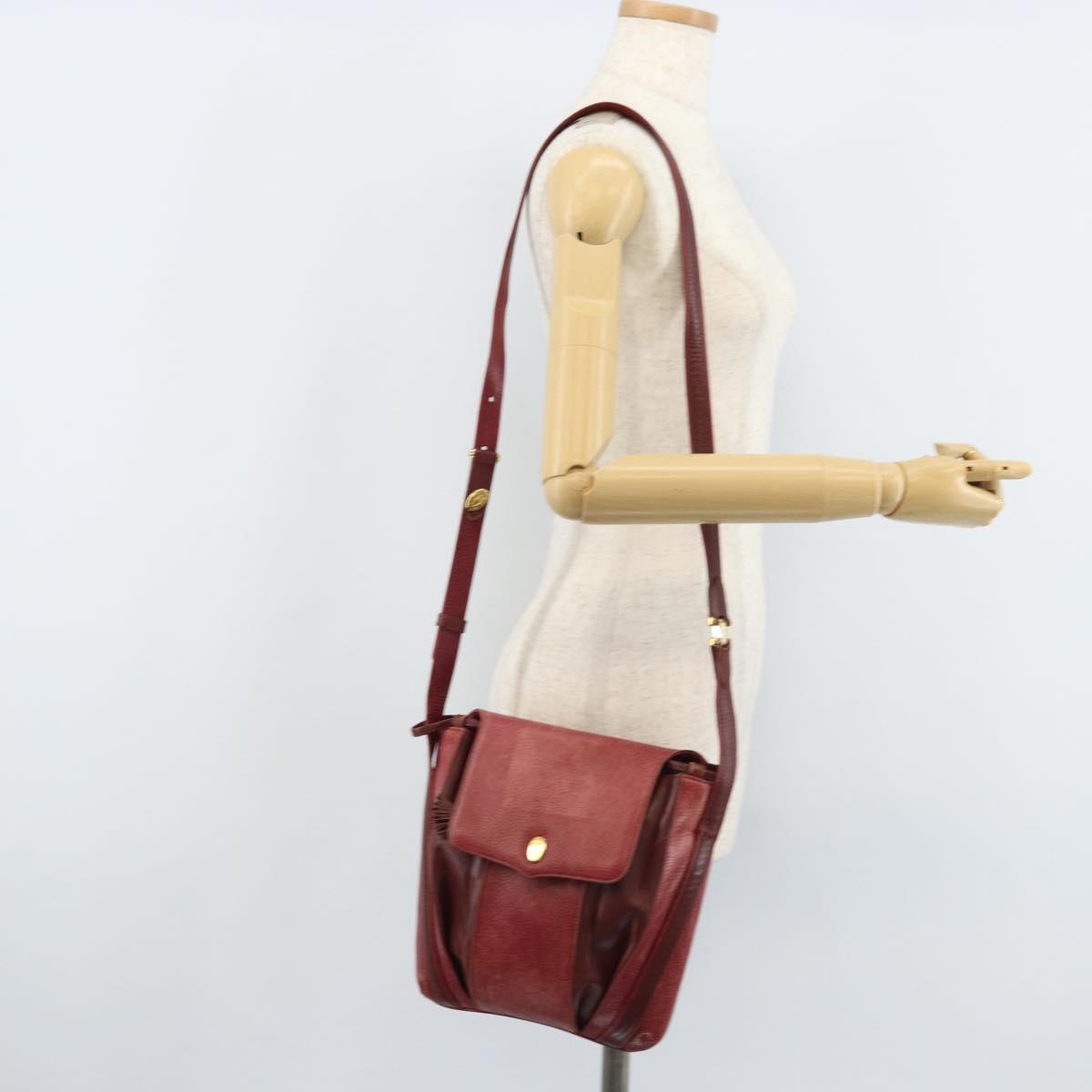 CARTIER Shoulder Bag Leather Red Gold Auth ka2873