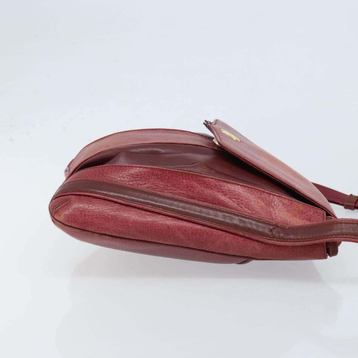 CARTIER Shoulder Bag Leather Red Gold Auth ka2873