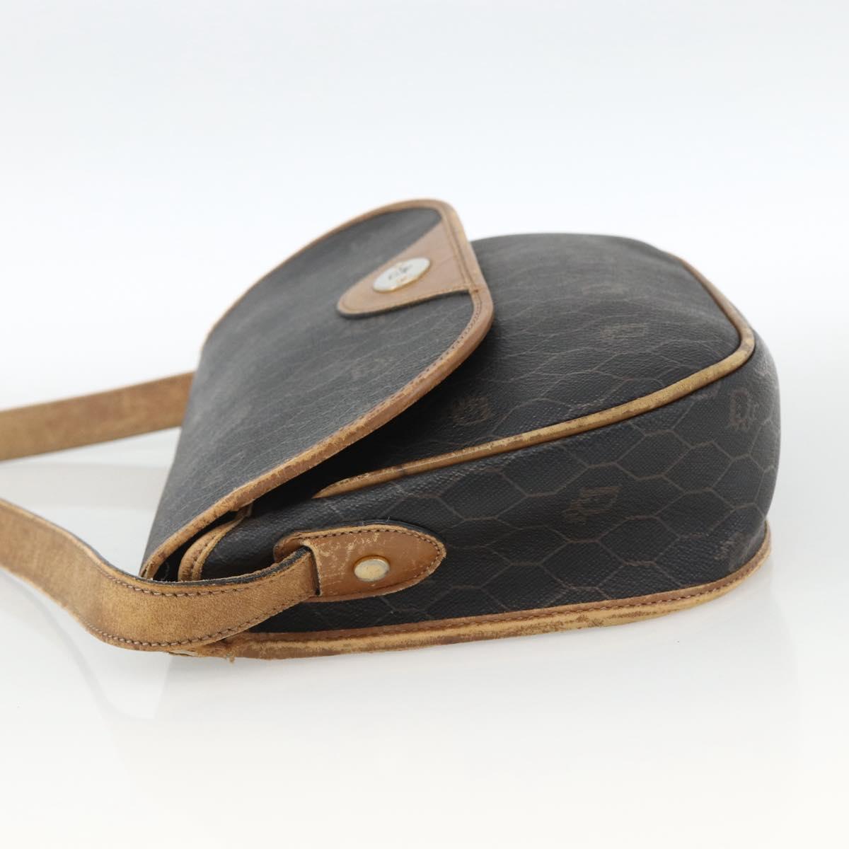 Christian Dior Honeycomb Canvas Shoulder Bag PVC Black Gold Auth ka2876